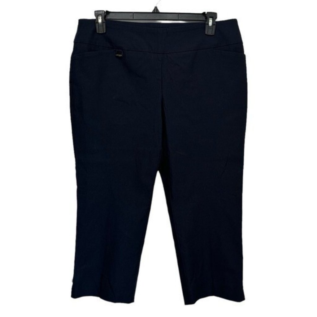 Lisette Montreal Womens 16 Pull On Capri Pants Navy Stretch Slim Fit Office Wear